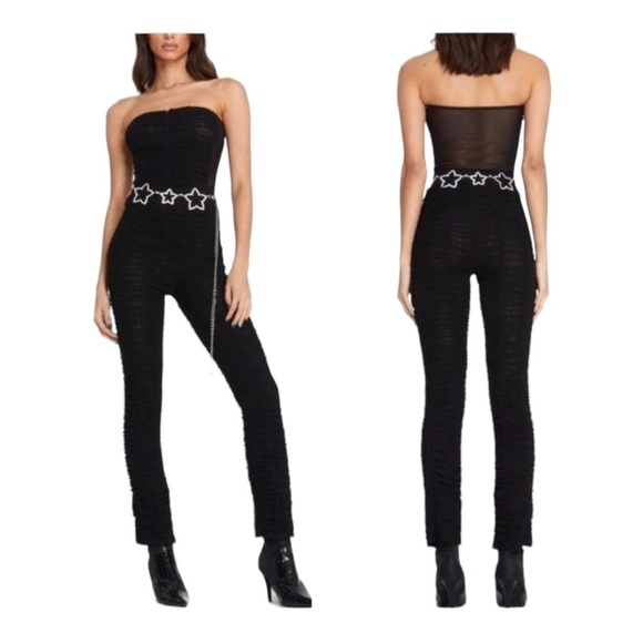 I.AM.GIA Ophelia Black Mesh Ruched Strapless Bodycon Jumpsuit NWT Size S - Picture 7 of 13